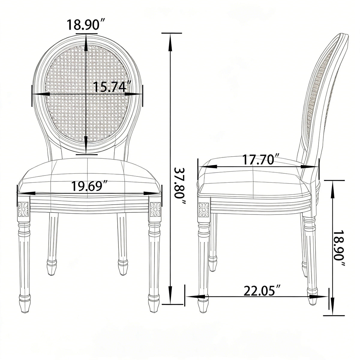 Dining Chairs, Upholstered With Round Back (Set of 2) - Gray