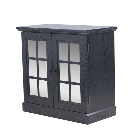 Sideboard Cabinet With Mirrored Doors, Adjustable Shelf, Metal Handles