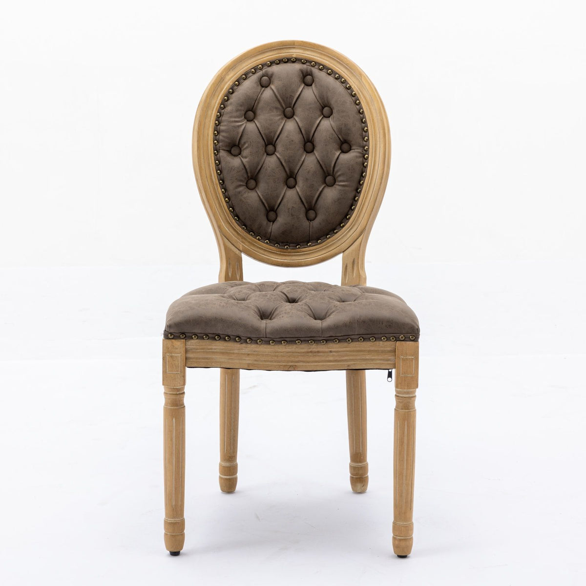 French Style Solid Wood Frame Antique Painting, Hand-Pulled Buckle Decoration Artificial Dining Chair With Nailhead Trim, Wood Legs