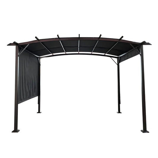 Outdoor Patio Pergola Gazebo - Steel Frame Sun Shelter With Retractable Canopy