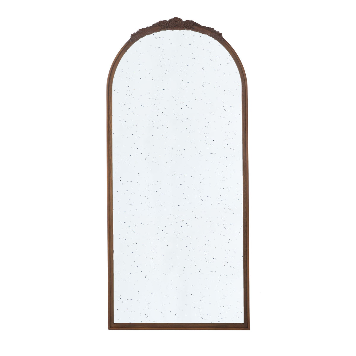 Hand Carved Rose Antique Mirror Frame, Large Arch Mirror Wall Decor For Living Room, Bathroom, Entryway - Brown