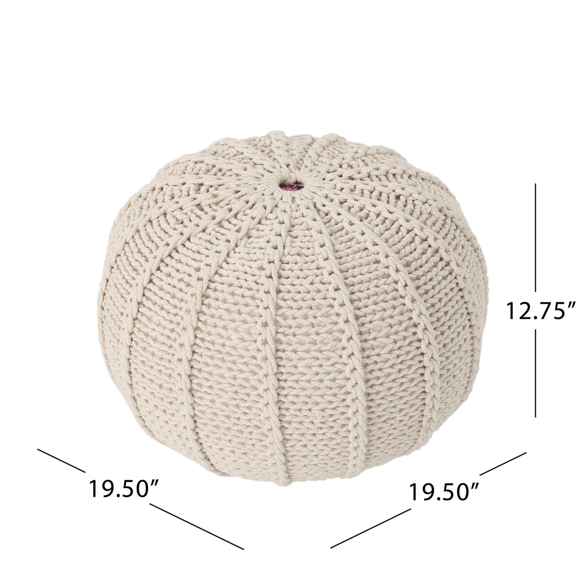 Bordeaux - Knitted Cotton Round Pouf, Versatile Ottoman And Floor Cushion - Beige