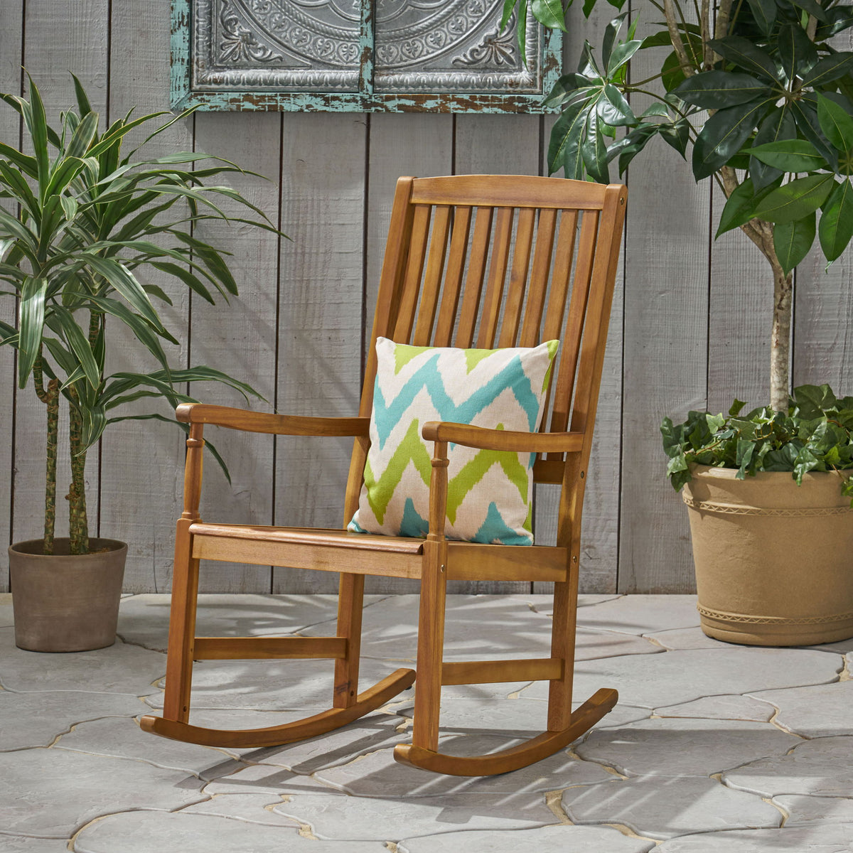 Muse - Outdoor Acacia Rocking Chair With Slat Design - Teak