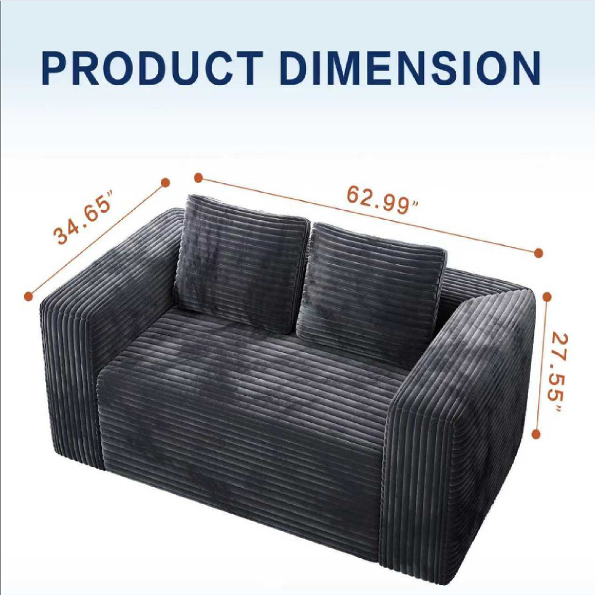 Cloud Loveseat Sofa, 2 Seater Boneless Couch - Black