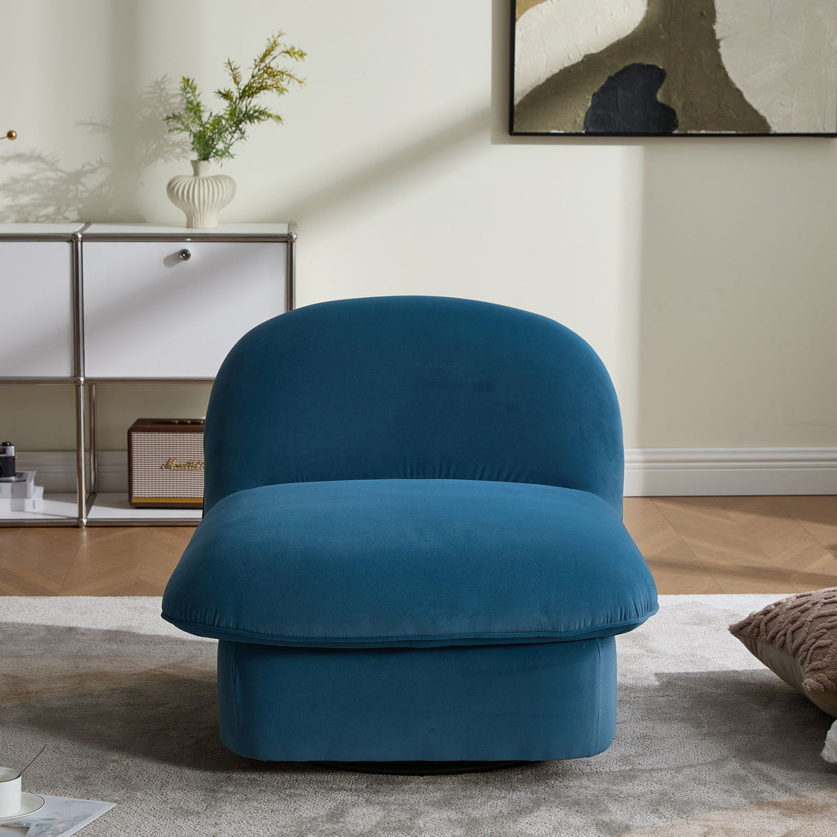 Pumpkin Shaped Swivel Accent Chair, 360 Degree Rotation For Living Room