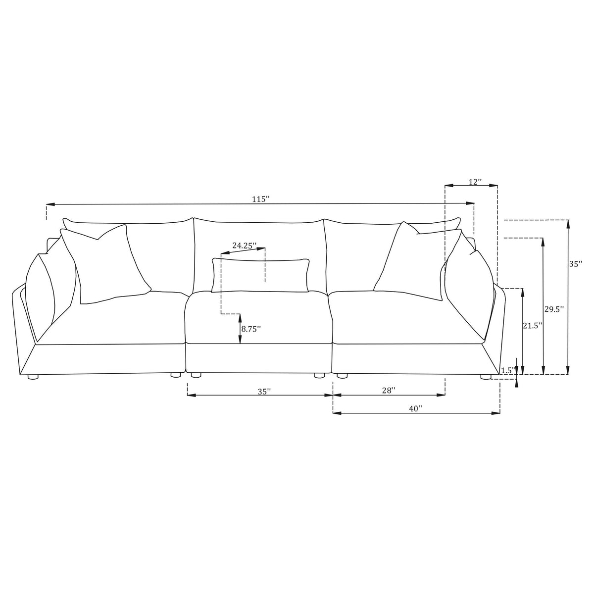 Tomasina - Modular Sofa With Cushions And Padded Arms - Black