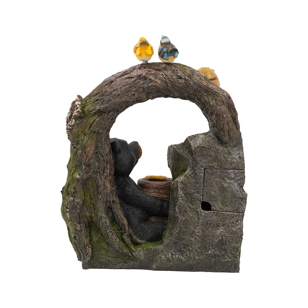 Decorative 2 Tiered Water Fountain With Woodland Animal Design, Outdoor Fountain With Light And Pump - Multi