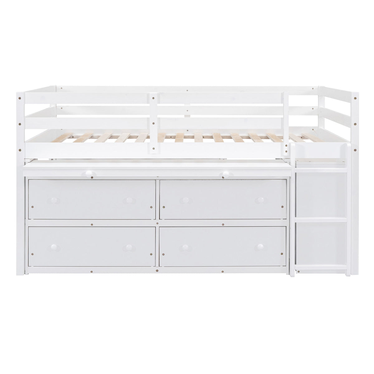 Loft Bed With Retractable Writing Desk And 4 Drawers, With Lateral Portable Desk And Shelves