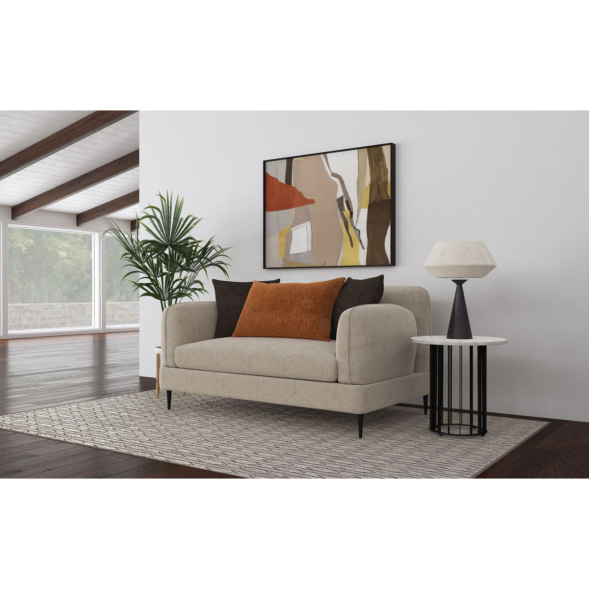 Repley - Upholstered Sculpted Track Arm Loveseat - Beige