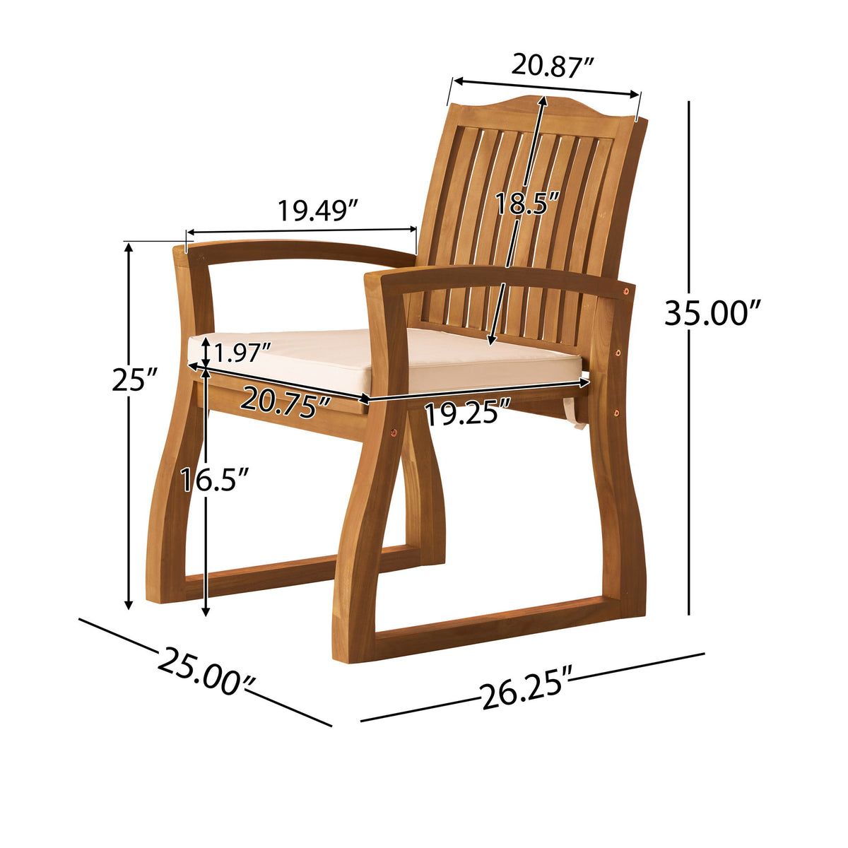 Della - Wood Armchair (Set of 2) Outdoor Dining Chairs - Cream