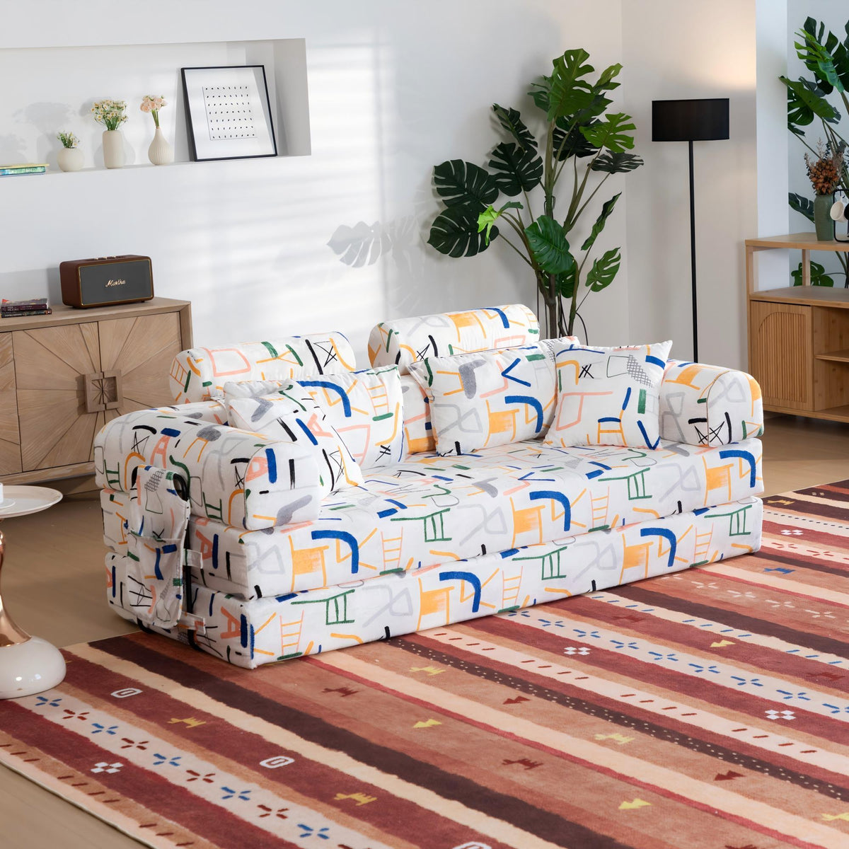 Convertible Sleeper Sofa Bed, Foldable Multi Functional Couch For Living Room - White