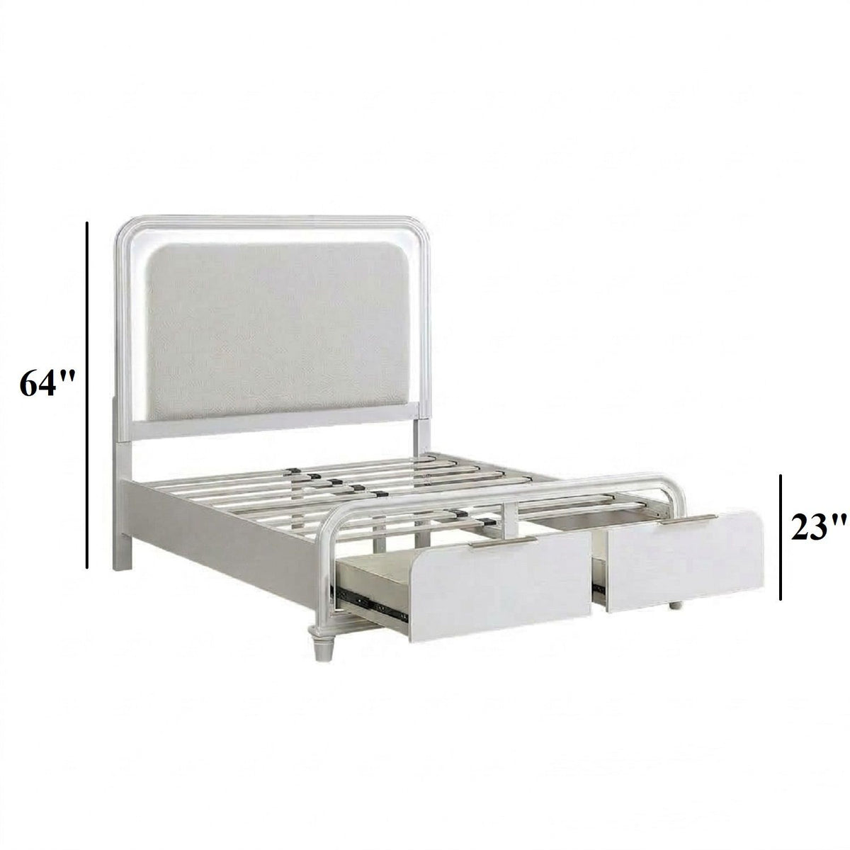 Bed With LED Lights Panel Headboard And Footboard Frame