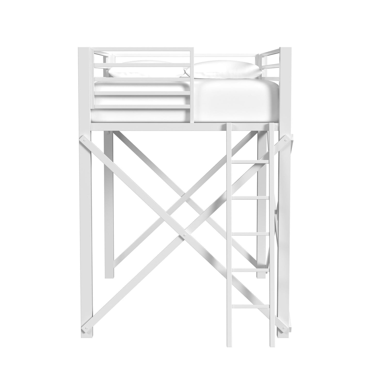 Talia - Full Loft Bed Fences, Long Rails, Long X Bar And Slats - White