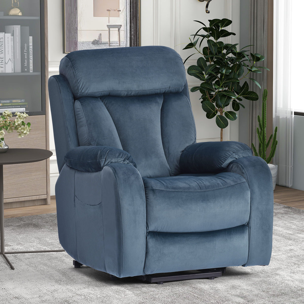 Power Lift Chair Recliner With Remote Control, Electric Reclining Sofa, Fabric Power Recliner For Living Room - Navy Blue