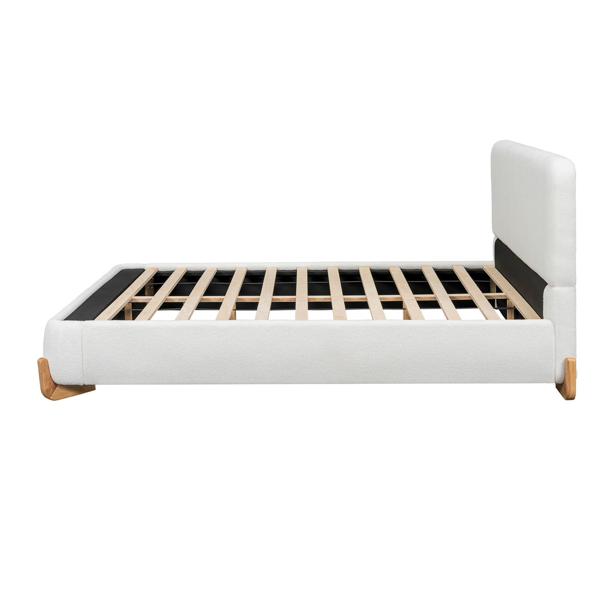 Queen Size Upholstered Bed With Slat Support - White