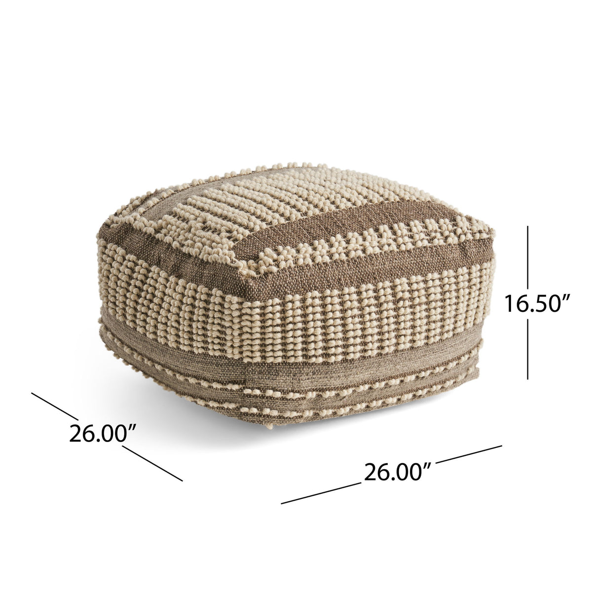 Rustic Wool And Cotton Large Pouf, Handcrafted Tufted Design - Brown / Beige