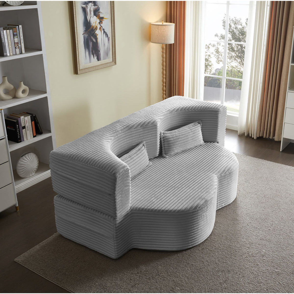 Floor Convertible Sleeper Sofa Bed With 2 Pillows
