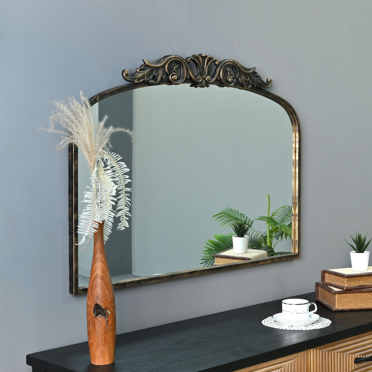 Handmade Arched Mirror, Ornate Baroque For Entryway - Antique Bronze
