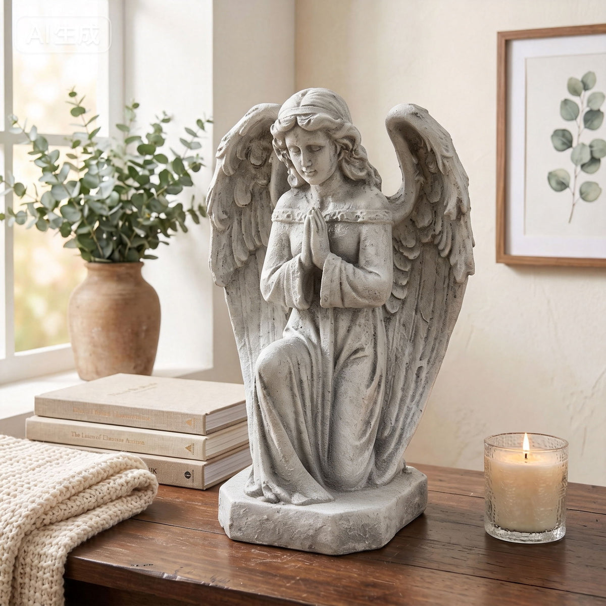 Magnesium Oxide Praying Angel Statue Weatherproof Cherub Sculpture Outdoor Garden Lawn Decor Ornament