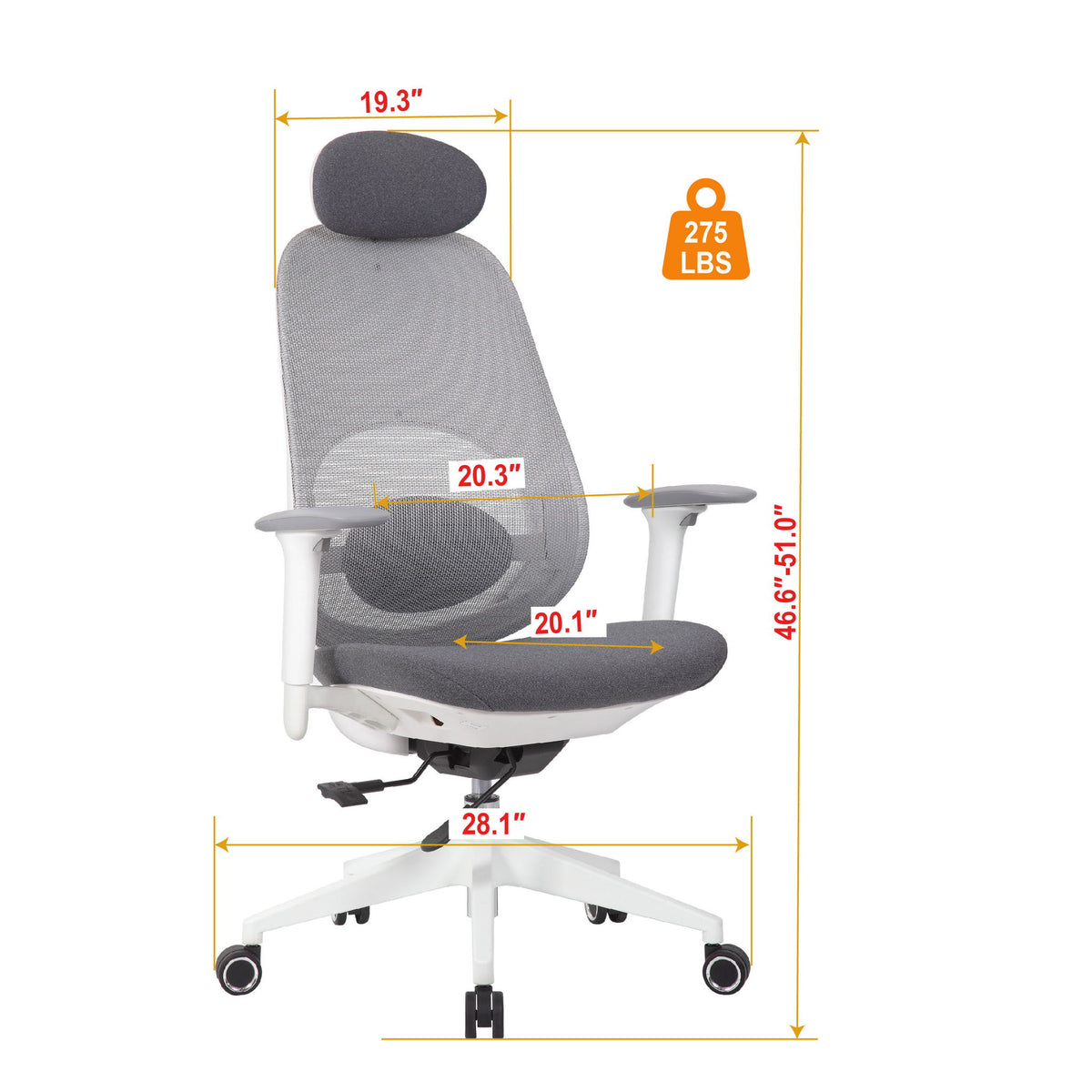 Office High Back Swivel Desk Chair With Height Adjustable Backrest, 3 Tilt Lock & Rotatable Headrest - Milk White