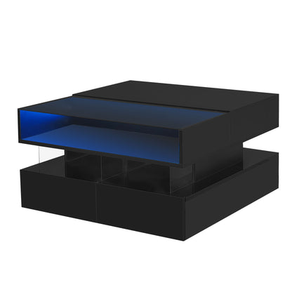 Lift Top Coffee Table With 2 Drawers, Hidden Space And LED Lights For Living Room