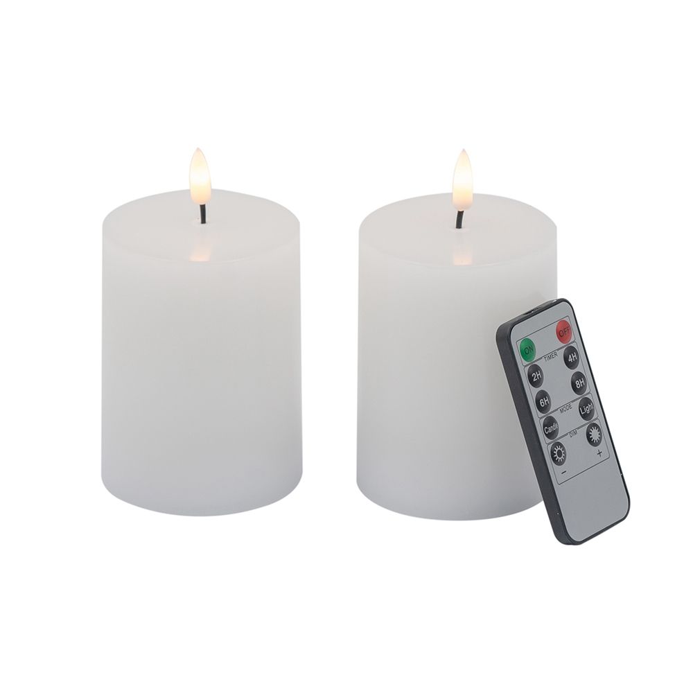LED Candles With Wick And Remote Control Timer (Set of 2) - White