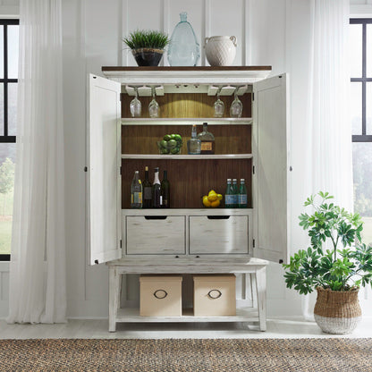 River Place - Bar Cabinet - Riverstone White & Tobacco