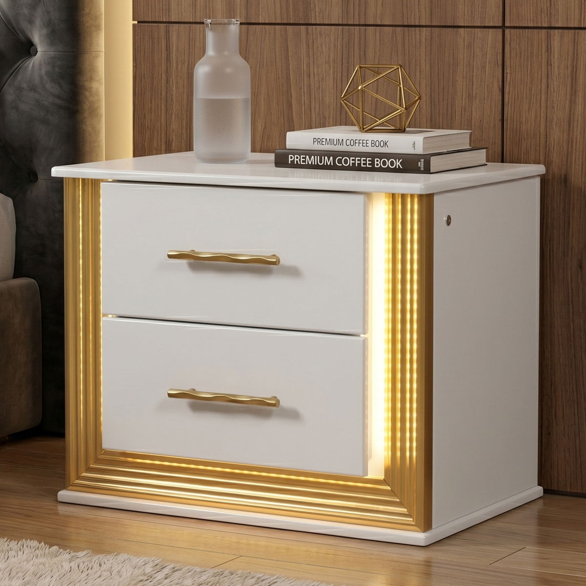 Obsession - 2 Drawer LED Nightstand - White