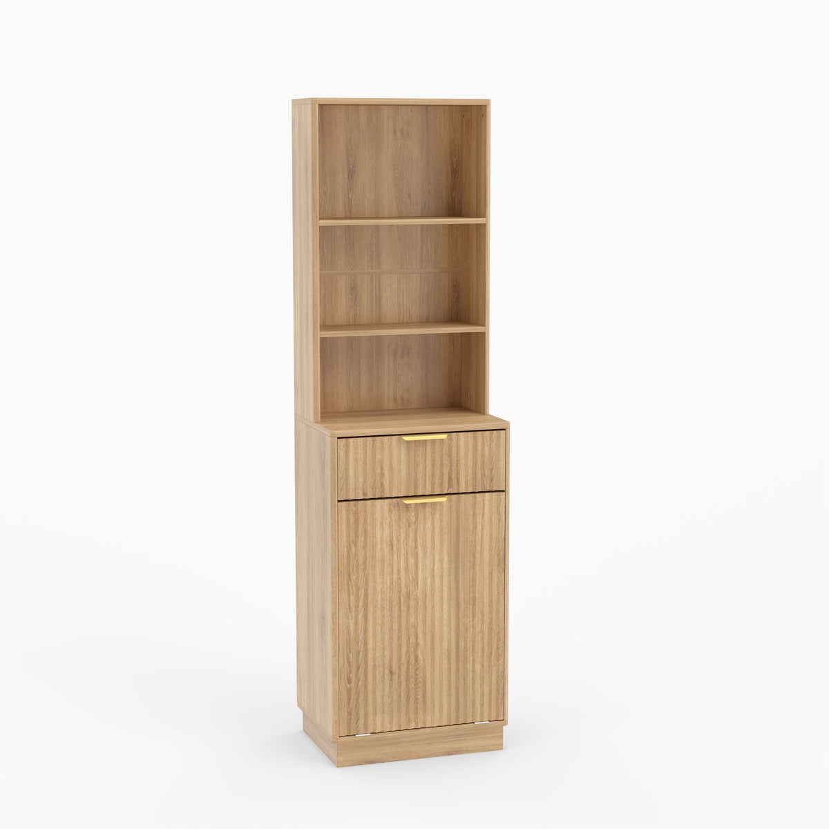 Tall Narrow Fluted Storage Cabinet With Trash Bin Compartment For Kitchen (Trash Can Not Included)