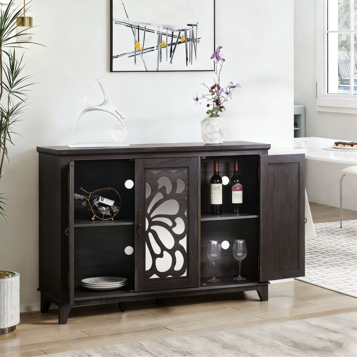 3 Door Mirrored Sideboard Cabinet With Adjustable Shelves