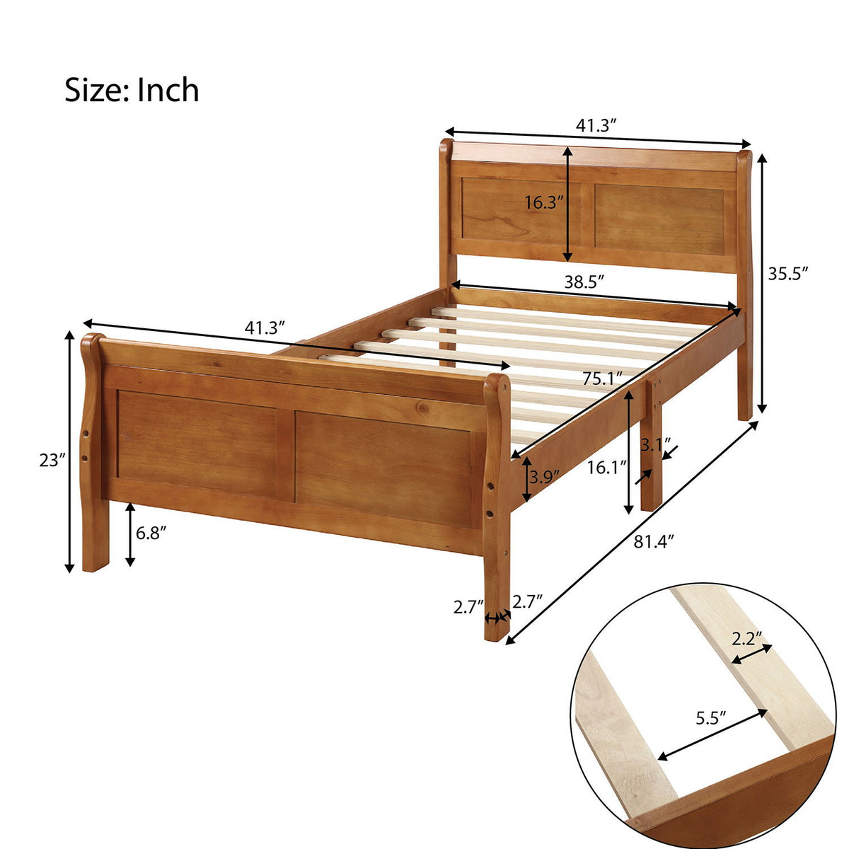 Platform Bed Frame Mattress Foundation Sleigh Bed With Headboard / Footboard / Wood Slat Suppor