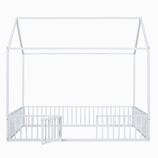 Metal House Bed With Fence And Door