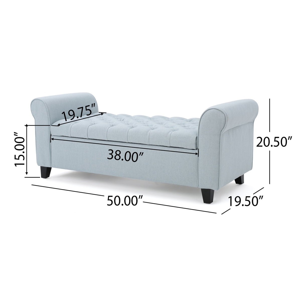 Hayes - Contemporary Armed Storage Bench With Rolled Arms And Button Tufting