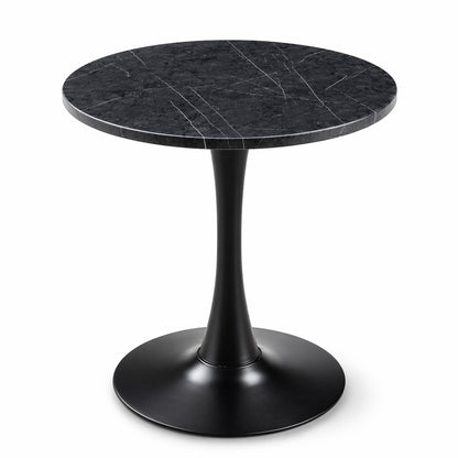 Round Dining Table With Faux Marble Top And Metal Pedestal +, 23.6" Diameter For Kitchen, Living Room, Small Spaces