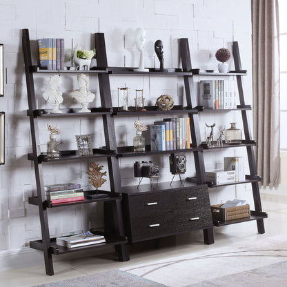 Shasta - 5 Shelf Ladder Bookshelf With Drawers - Cappuccino