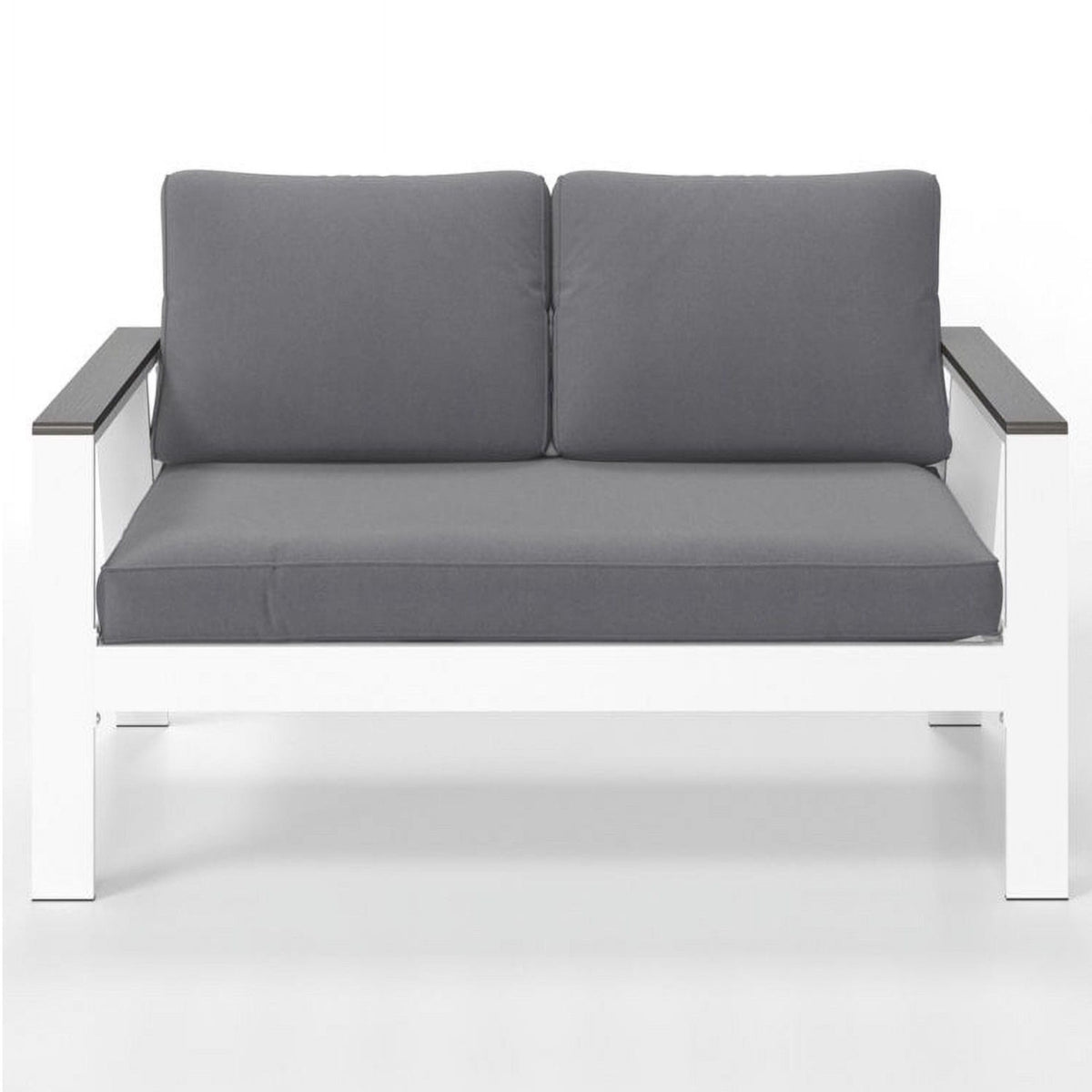 All Weather Patio Loveseat With Armrests & Angled Backrest - White / Gray