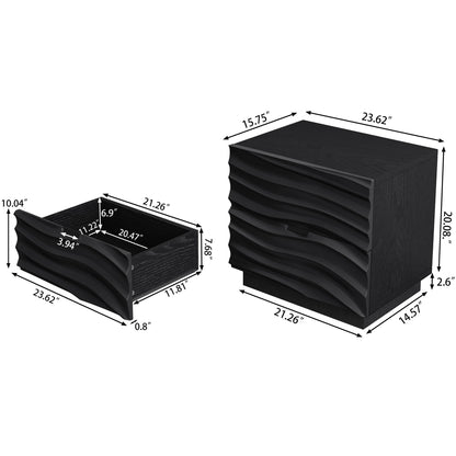 Nightstands, Bedside Table With 2 Drawers (Set of 2) - Black