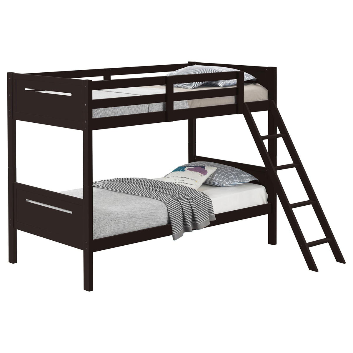 Bunk Bed With Built In Ladder, Safety Guardrails And Angled Access Step