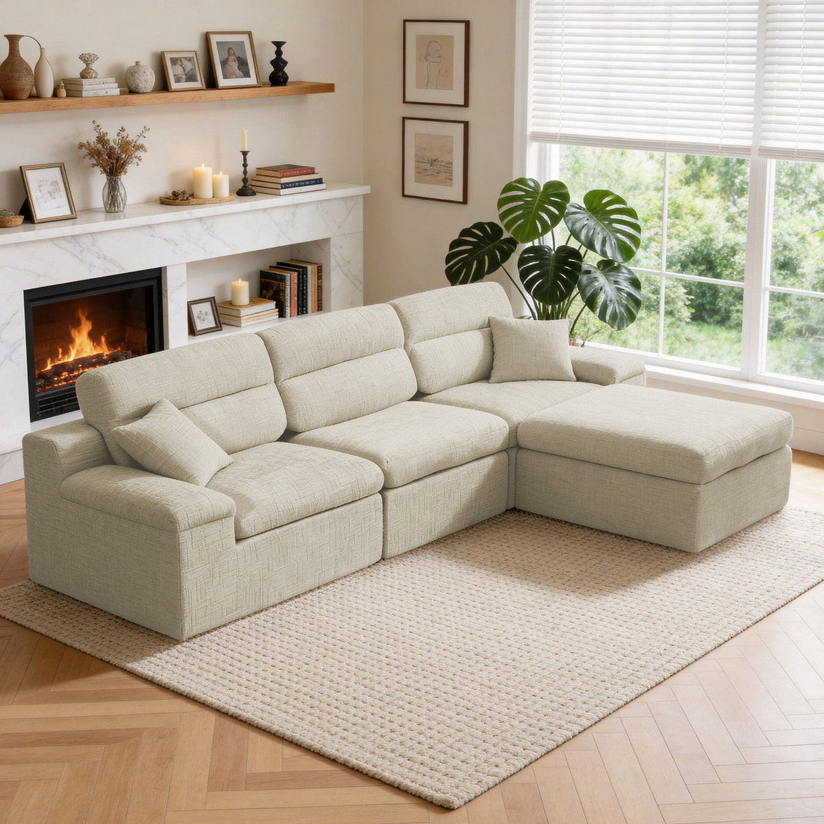 Corner Chaise Sofa With High Backrest