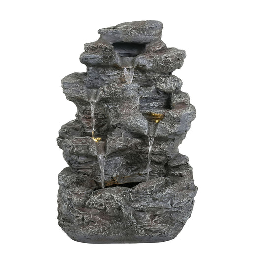Concrete Rock Waterfall Fountain With LED Lights, Outdoor Garden Decor