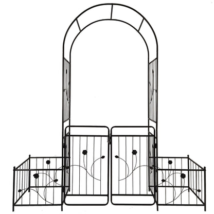 Metal Garden Arch With Gate Wide High Climbing Plants Support Rose Arch Outdoor - Black