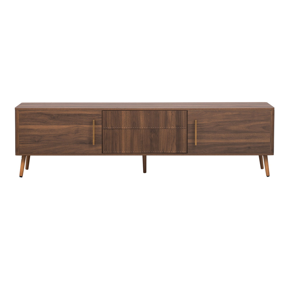 TV Stand With 2 Drawers, Media Console Table For TVs Up To 80'' For Living Room - Walnut