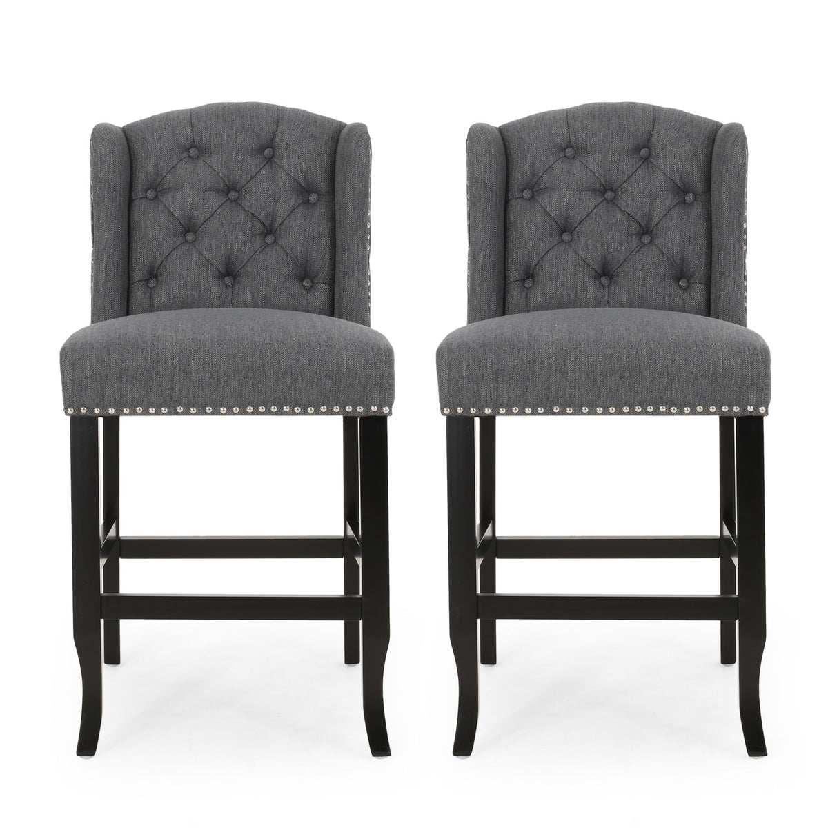 Vienna - Fabric Tufted Counter Stool With Nailhead Accents (Set of 2)