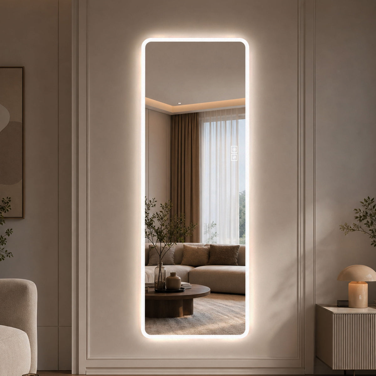 LED Full Length Mirror With Frosted Edge Lighting, 3 Color Temperatures