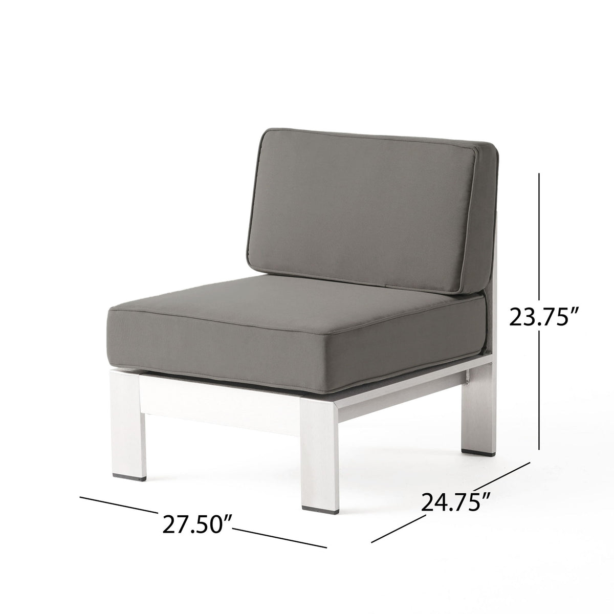 Outdoor Aluminum Armless Chair With Cushion - Khaki
