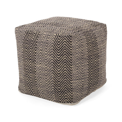 Barracuda - Handcrafted Cotton Pouf With Chevron Pattern - Brown