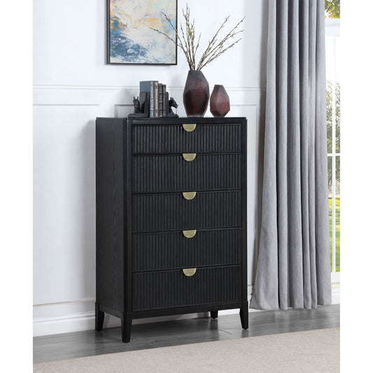 Mason - 5 Drawer Chest With Fluted Design - Black
