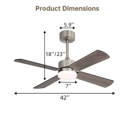 42" Ceiling Fan With Light And Memory Function, DC Reversible Motor, 4 Blades