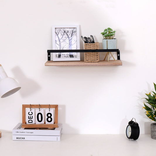 Floating Shelves, Long Wall Shelves (Set of 2) Wall Mounted Shelves With Brackets For Bedroom - Natural Wood