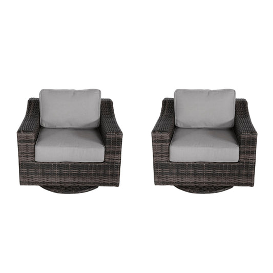 Outdoor Swivel Patio Chair With Cushions (Set of 2) - Brown